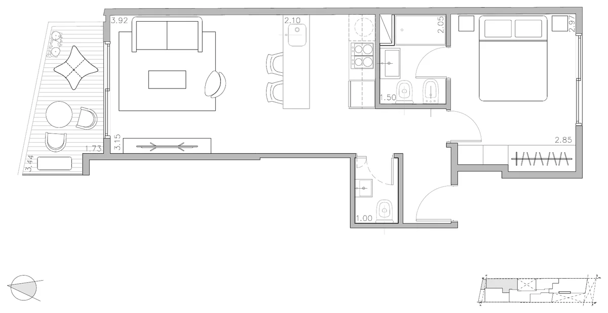 Plano del 2 ambientes de Smart Point Facultades