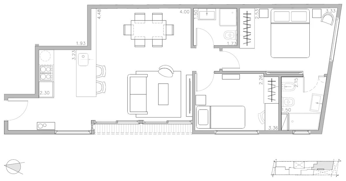 Plano del 3 ambientes de Smart Point Facultades